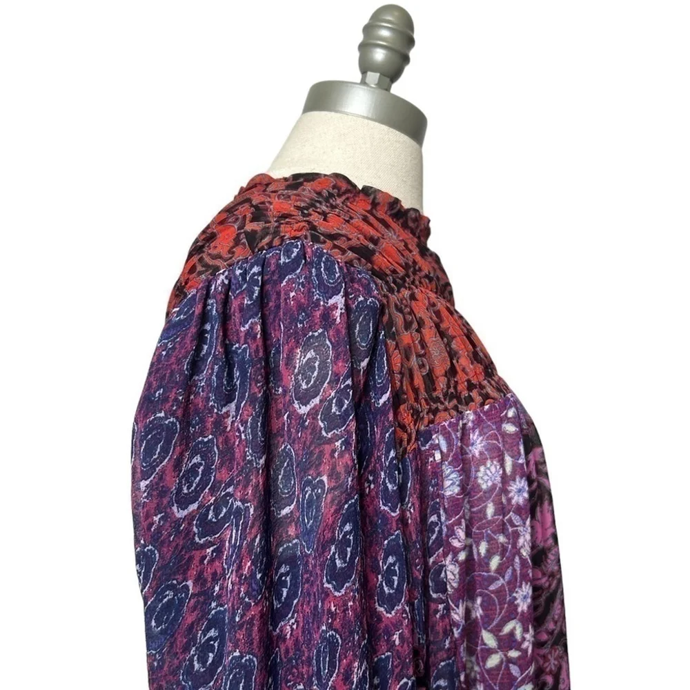 Free People Merrie Mix RARE Print Long Sleeve Oversized Tunic Size XS